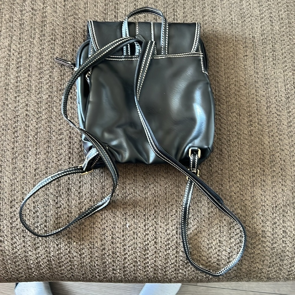 The Stone Black Faux Leather Mini Backpack Purse Contrast Stitch - Picture 2 of 6